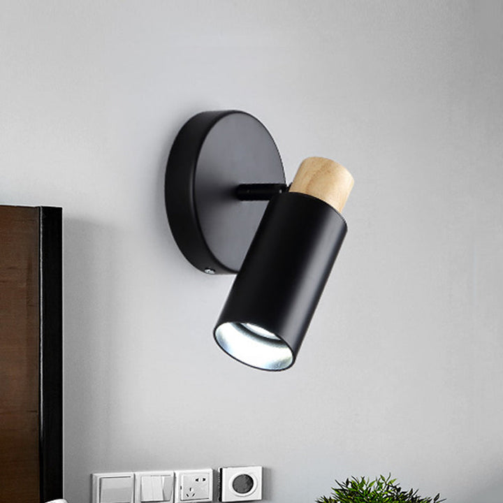 Skørter | Tubular Wall Lighting Modern Metal 1 Head Black Wall Lamp Fixture with Wooden Shade