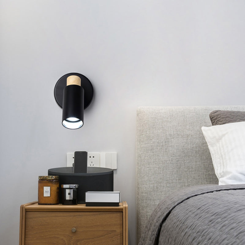 Skørter | Tubular Wall Lighting Modern Metal 1 Head Black Wall Lamp Fixture with Wooden Shade