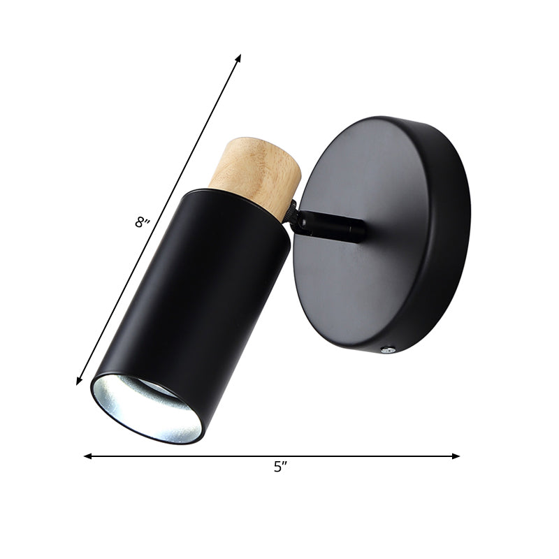 Skørter | Tubular Wall Lighting Modern Metal 1 Head Black Wall Lamp Fixture with Wooden Shade