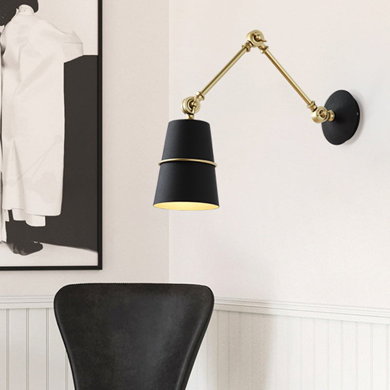 Lisslune | Metallic Conical Wall Light Modernist 1 Head Wall Mounted Lamp in White/Black with Adjustable Arm