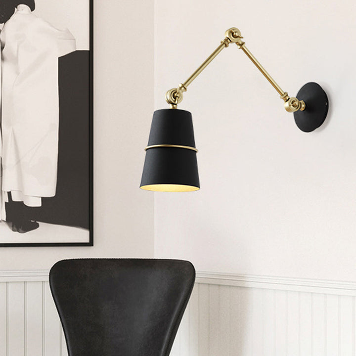 Lisslune | Metallic Conical Wall Light Modernist 1 Head Wall Mounted Lamp in White/Black with Adjustable Arm