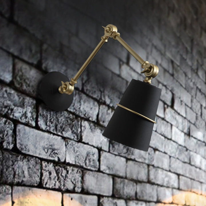 Lisslune | Metallic Conical Wall Light Modernist 1 Head Wall Mounted Lamp in White/Black with Adjustable Arm