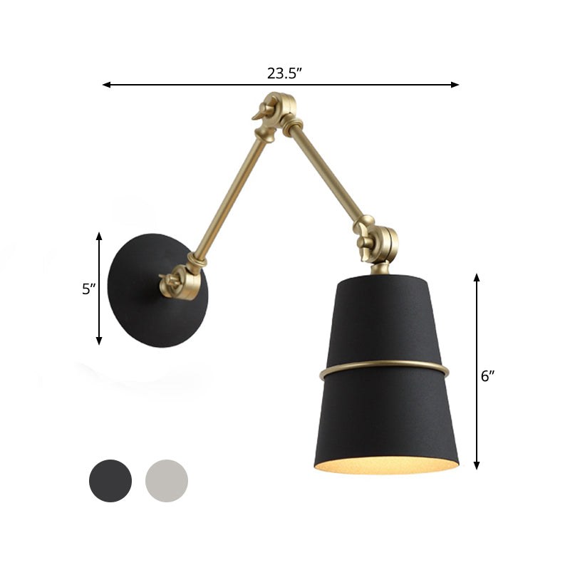 Lisslune | Metallic Conical Wall Light Modernist 1 Head Wall Mounted Lamp in White/Black with Adjustable Arm