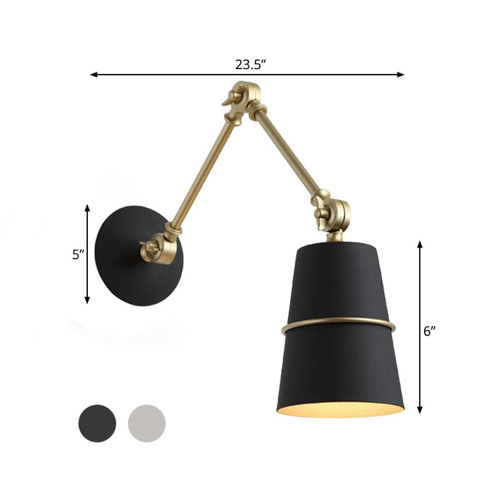 Lisslune | Metallic Conical Wall Light Modernist 1 Head Wall Mounted Lamp in White/Black with Adjustable Arm
