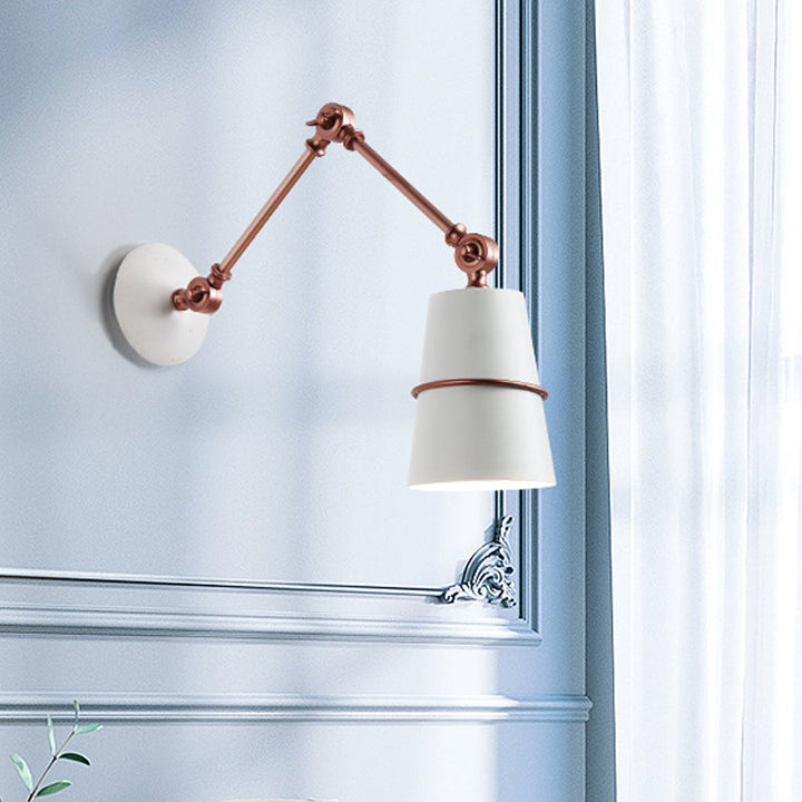 Lisslune | Metallic Conical Wall Light Modernist 1 Head Wall Mounted Lamp in White/Black with Adjustable Arm