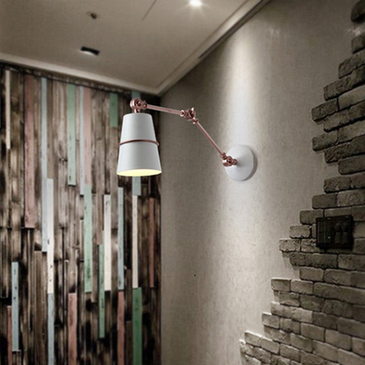 Lisslune | Metallic Conical Wall Light Modernist 1 Head Wall Mounted Lamp in White/Black with Adjustable Arm