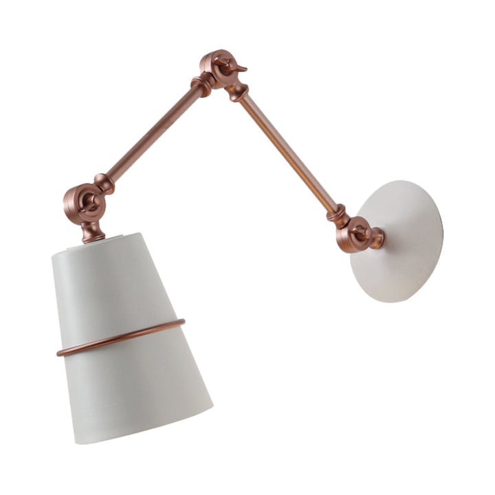 Lisslune | Metallic Conical Wall Light Modernist 1 Head Wall Mounted Lamp in White/Black with Adjustable Arm