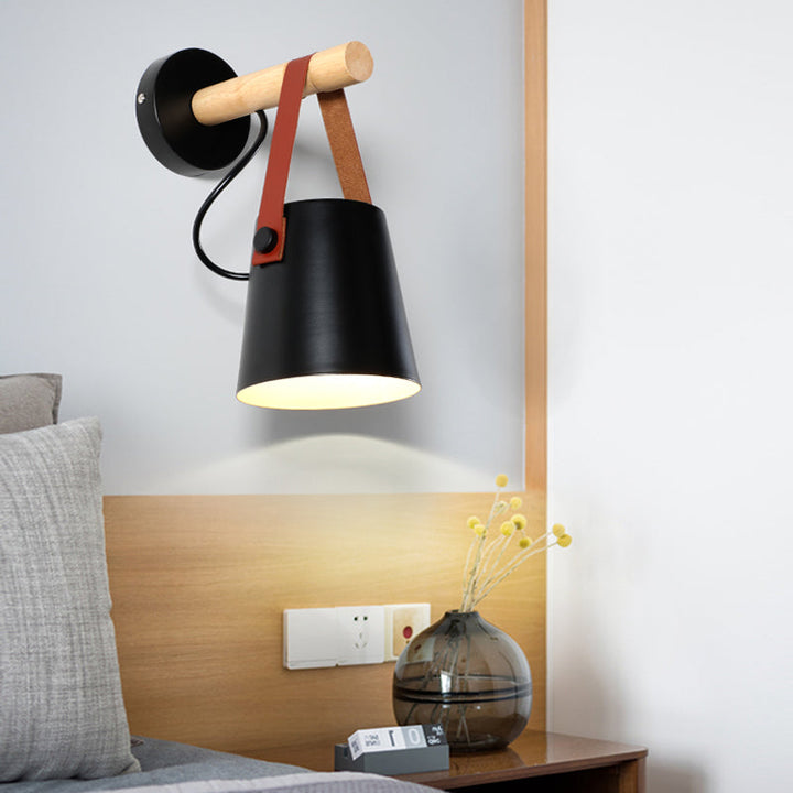 Skørter | Metal Cone Wall Lamp Modernist 1 Head White/Black Wall Lighting With Wooden Arm