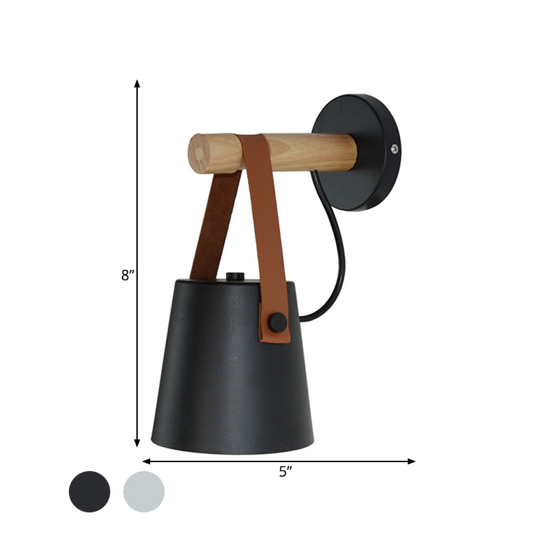Skørter | Metal Cone Wall Lamp Modernist 1 Head White/Black Wall Lighting With Wooden Arm