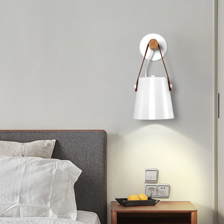 Skørter | Metal Cone Wall Lamp Modernist 1 Head White/Black Wall Lighting With Wooden Arm