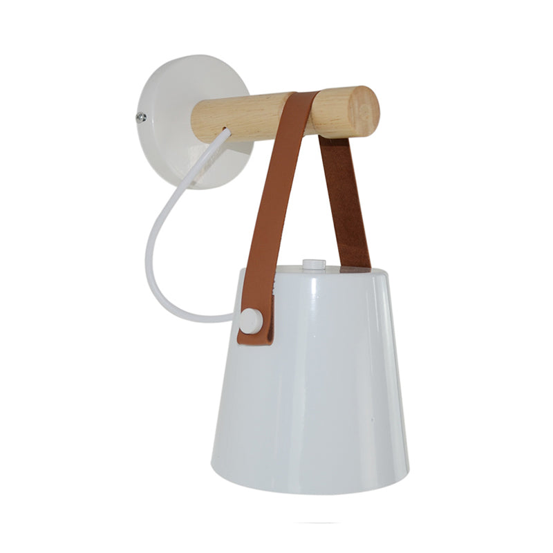 Skørter | Metal Cone Wall Lamp Modernist 1 Head White/Black Wall Lighting With Wooden Arm