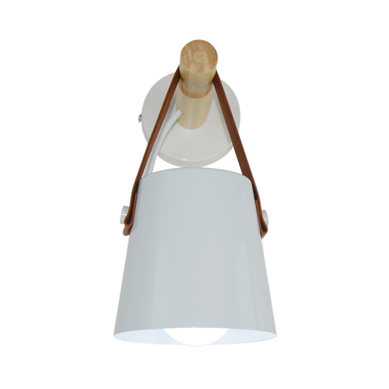 Skørter | Metal Cone Wall Lamp Modernist 1 Head White/Black Wall Lighting With Wooden Arm