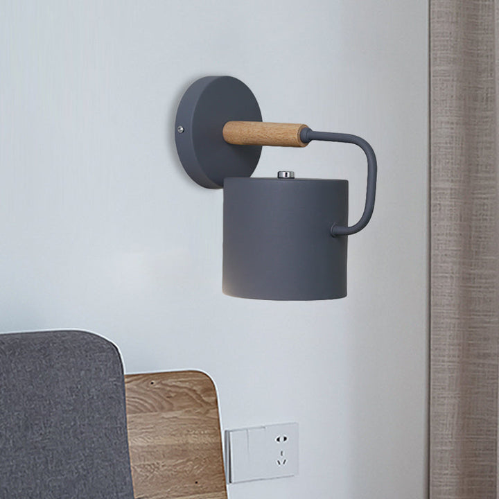 Skørter | Cylinder Metal Wall Light Modernism 1 Bulb Gray/Green Wall Mounted Lamp with Curved Arm