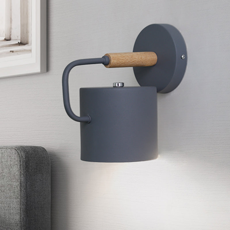 Skørter | Cylinder Metal Wall Light Modernism 1 Bulb Gray/Green Wall Mounted Lamp with Curved Arm