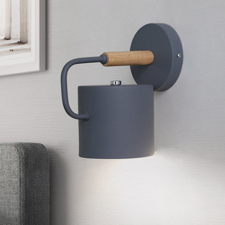 Skørter | Cylinder Metal Wall Light Modernism 1 Bulb Gray/Green Wall Mounted Lamp with Curved Arm