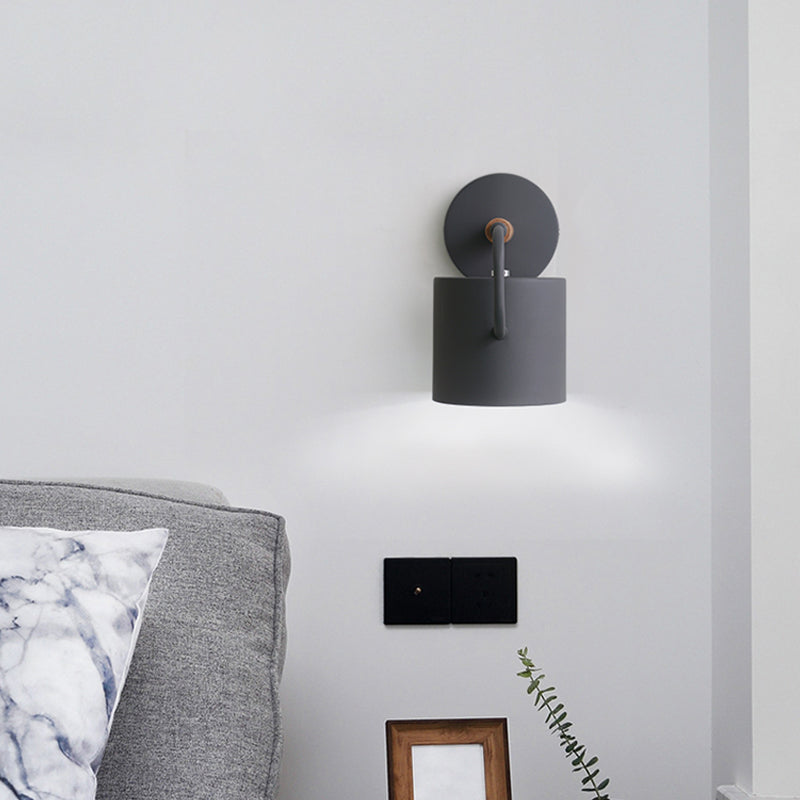 Skørter | Cylinder Metal Wall Light Modernism 1 Bulb Gray/Green Wall Mounted Lamp with Curved Arm