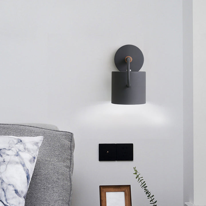 Skørter | Cylinder Metal Wall Light Modernism 1 Bulb Gray/Green Wall Mounted Lamp with Curved Arm