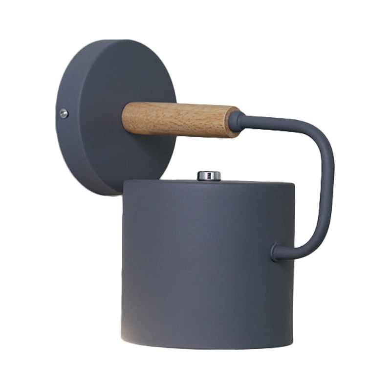 Skørter | Cylinder Metal Wall Light Modernism 1 Bulb Gray/Green Wall Mounted Lamp with Curved Arm