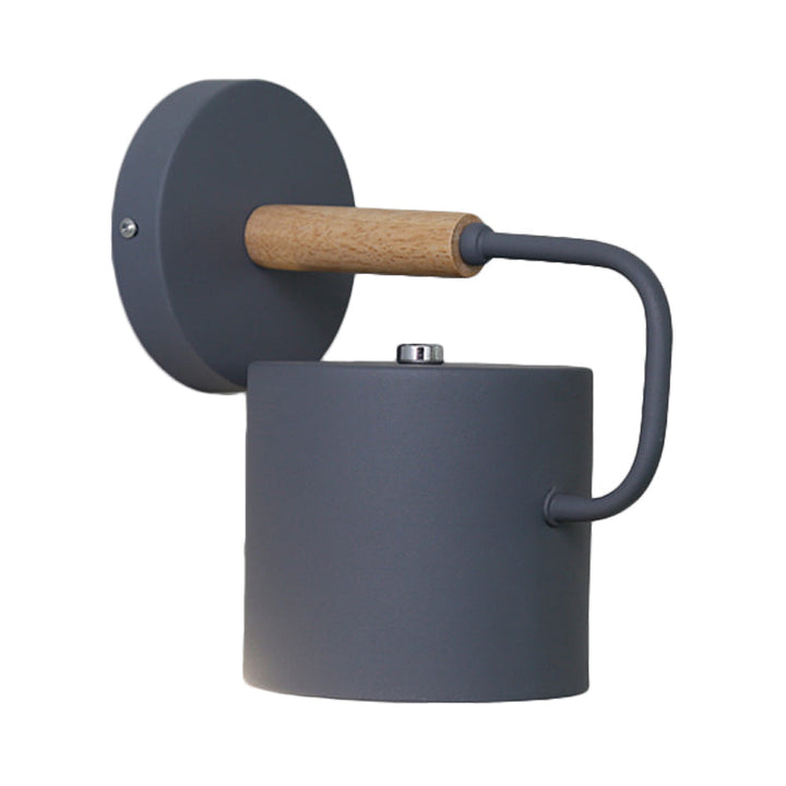 Skørter | Cylinder Metal Wall Light Modernism 1 Bulb Gray/Green Wall Mounted Lamp with Curved Arm
