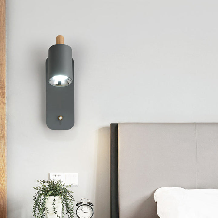 Skørter | Cylindrical Wall Lighting Minimalist Metal 1 Head White/Grey Wall Light with Wood Cap
