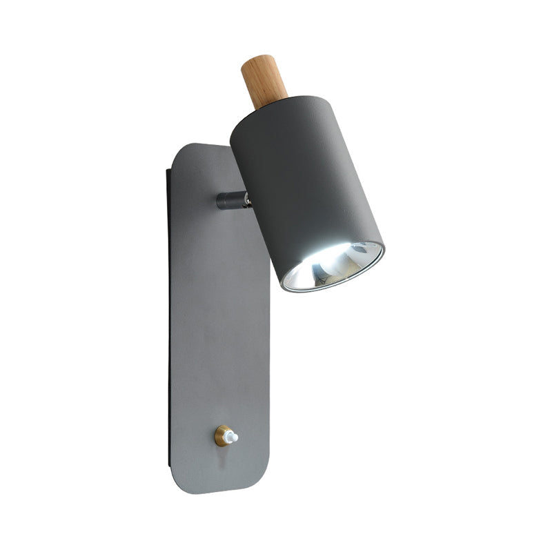 Skørter | Cylindrical Wall Lighting Minimalist Metal 1 Head White/Grey Wall Light with Wood Cap