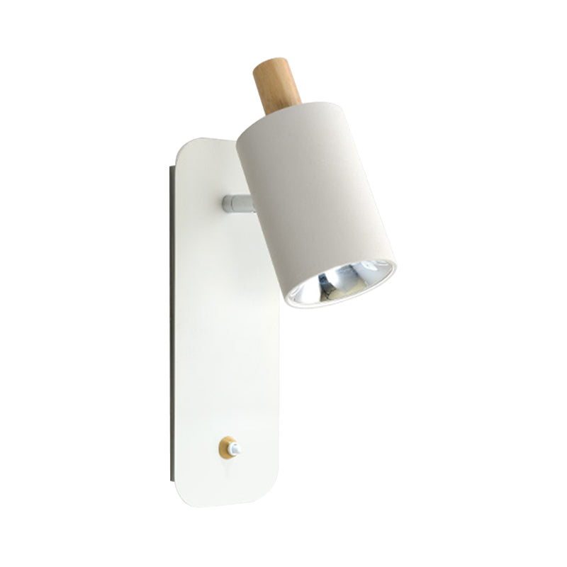Skørter | Cylindrical Wall Lighting Minimalist Metal 1 Head White/Grey Wall Light with Wood Cap