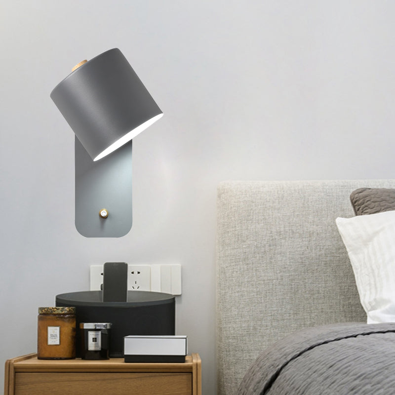 Lisslune | 1 Bulb Tube Wall Sconce Modernist Metal Wall Lighting Fixture in Gray/Green with Rectangular Back Plate