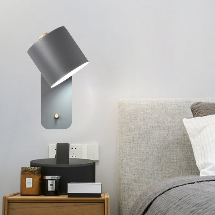 Lisslune | 1 Bulb Tube Wall Sconce Modernist Metal Wall Lighting Fixture in Gray/Green with Rectangular Back Plate