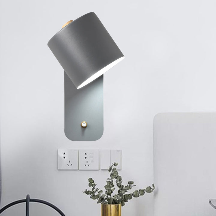 Lisslune | 1 Bulb Tube Wall Sconce Modernist Metal Wall Lighting Fixture in Gray/Green with Rectangular Back Plate