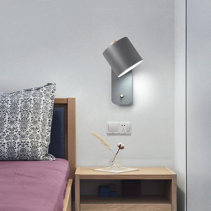Lisslune | 1 Bulb Tube Wall Sconce Modernist Metal Wall Lighting Fixture in Gray/Green with Rectangular Back Plate