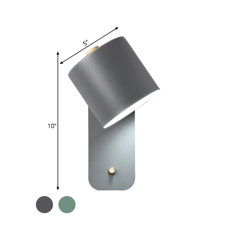 Lisslune | 1 Bulb Tube Wall Sconce Modernist Metal Wall Lighting Fixture in Gray/Green with Rectangular Back Plate