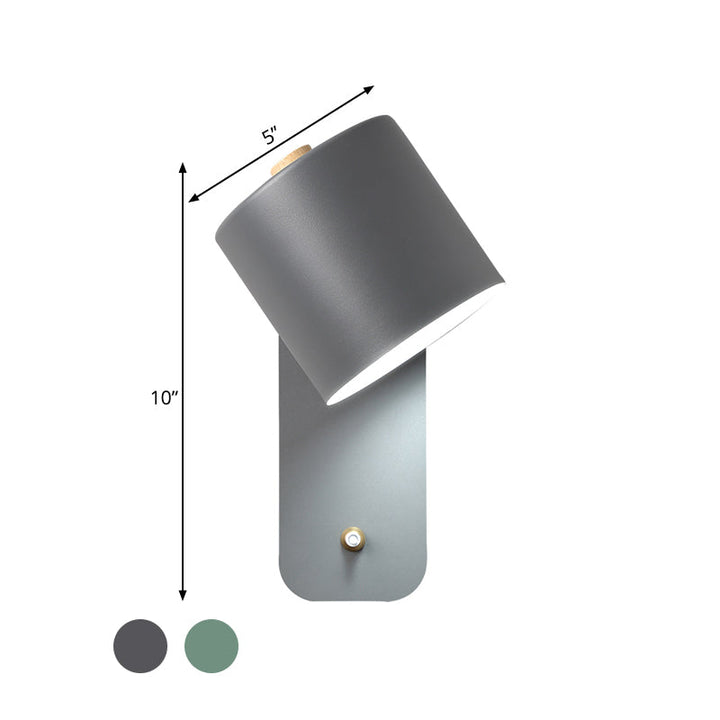 Lisslune | 1 Bulb Tube Wall Sconce Modernist Metal Wall Lighting Fixture in Gray/Green with Rectangular Back Plate