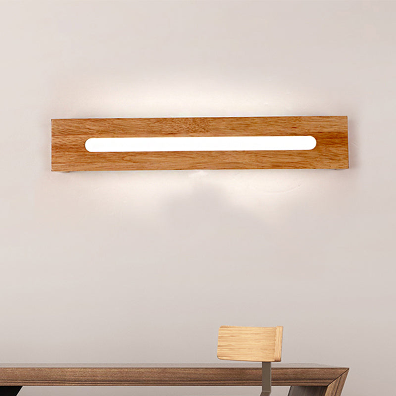 Skørter | Rectangular Wooden Wall Lamp Modernist Led Brown Wall Lamp Vanity Light Fixture in Warm Light, 14"/18"/21.5" Wide