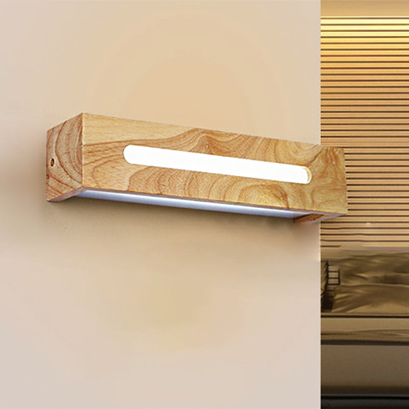 Skørter | Rectangular Wooden Wall Lamp Modernist Led Brown Wall Lamp Vanity Light Fixture in Warm Light, 14"/18"/21.5" Wide