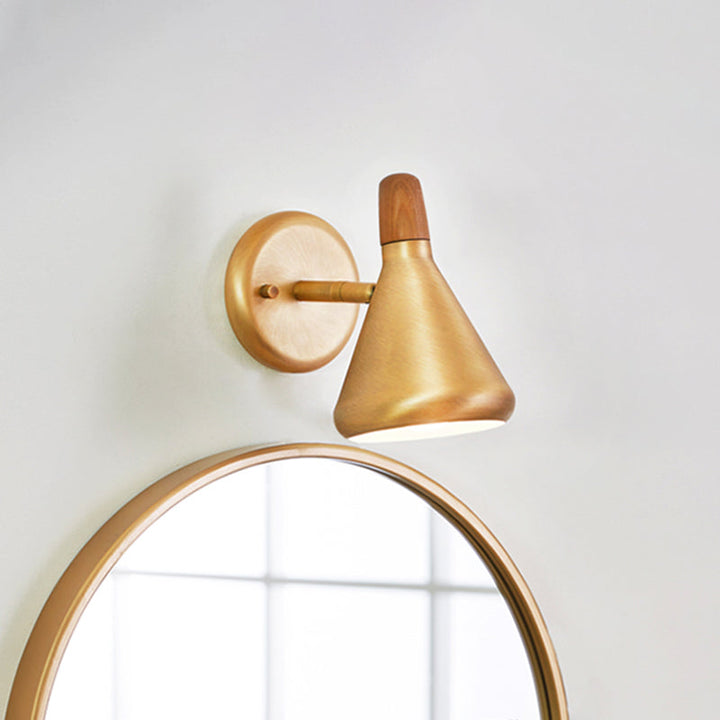 Skørter | Cone Wall Mounted Light Asian Wooden 1 Head Bedroom Wall Lamp Lighting with Metal Shade