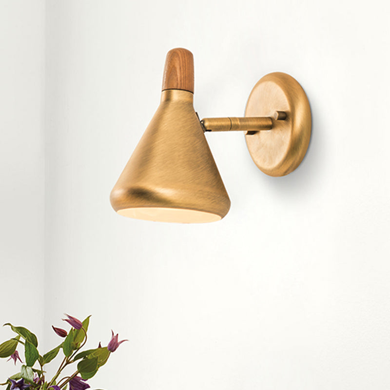 Skørter | Cone Wall Mounted Light Asian Wooden 1 Head Bedroom Wall Lamp Lighting with Metal Shade