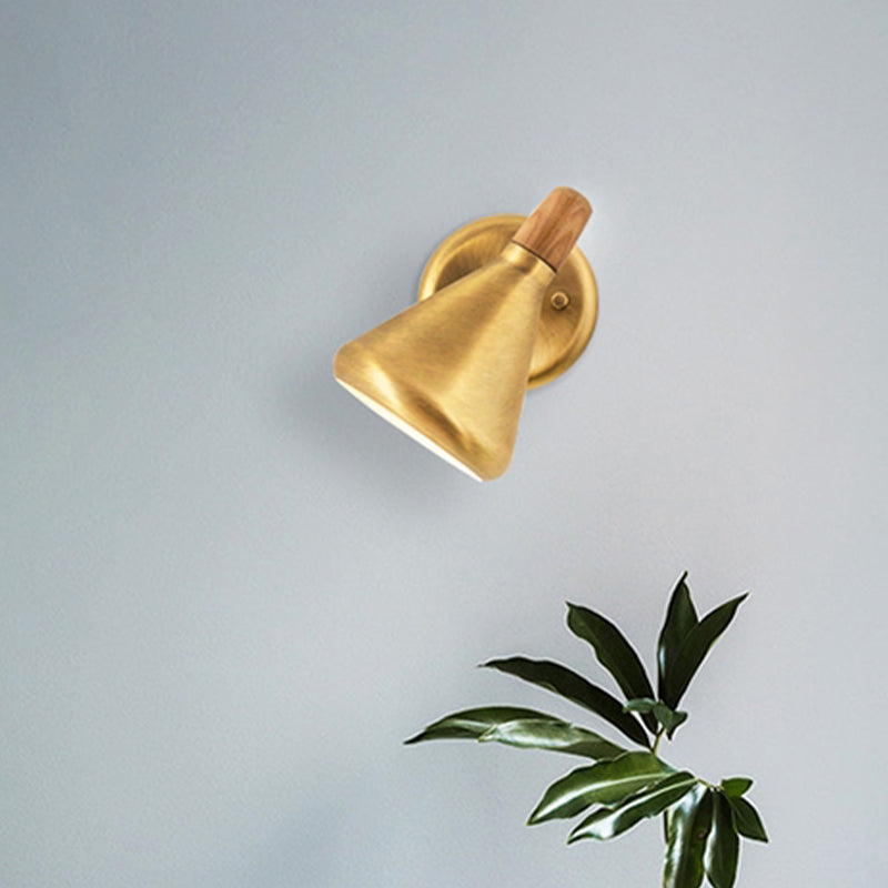 Skørter | Cone Wall Mounted Light Asian Wooden 1 Head Bedroom Wall Lamp Lighting with Metal Shade