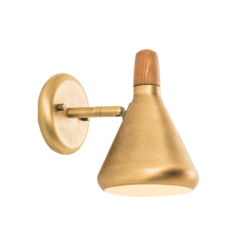Skørter | Cone Wall Mounted Light Asian Wooden 1 Head Bedroom Wall Lamp Lighting with Metal Shade