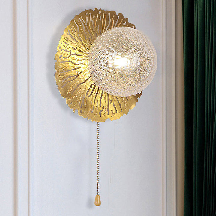 Lisslune | Gold Sphere Metal Wall Lighting Modernistic 1 Bulb Dimple Glass LED Wall Mount Light Fixture