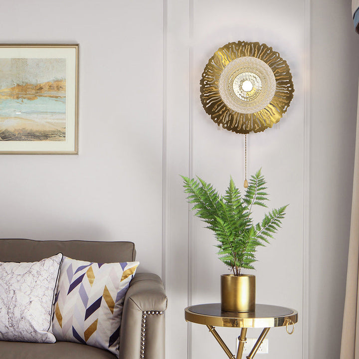 Lisslune | Gold Sphere Metal Wall Lighting Modernistic 1 Bulb Dimple Glass LED Wall Mount Light Fixture