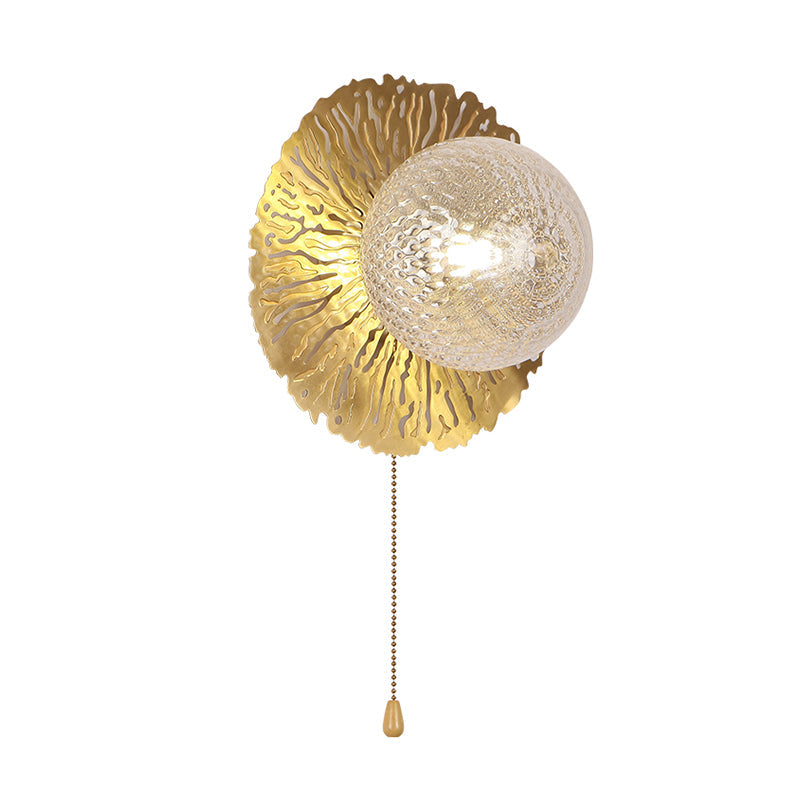 Lisslune | Gold Sphere Metal Wall Lighting Modernistic 1 Bulb Dimple Glass LED Wall Mount Light Fixture