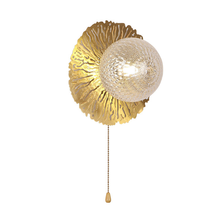 Lisslune | Gold Sphere Metal Wall Lighting Modernistic 1 Bulb Dimple Glass LED Wall Mount Light Fixture