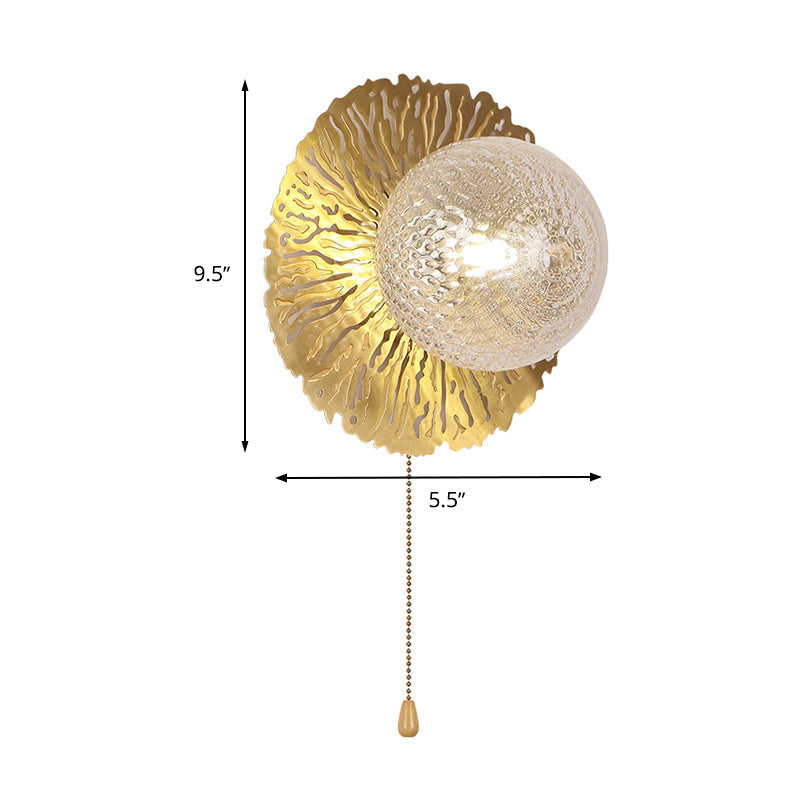 Lisslune | Gold Sphere Metal Wall Lighting Modernistic 1 Bulb Dimple Glass LED Wall Mount Light Fixture