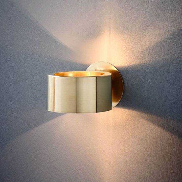 Skørter | Drum Rod Mounted Light Minimalist Metal 1 Head Living Room Wall Lighting Fixture in Gold