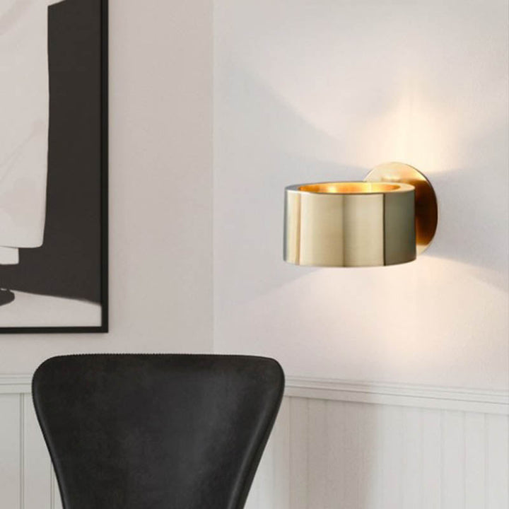 Skørter | Drum Rod Mounted Light Minimalist Metal 1 Head Living Room Wall Lighting Fixture in Gold