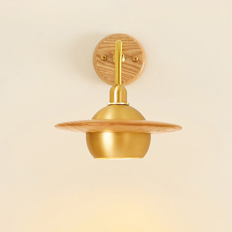 Skørter | Wooden Ball Wall Lighting Fixture Asian Single-Head Metal Wall Mount Light for Bedroom