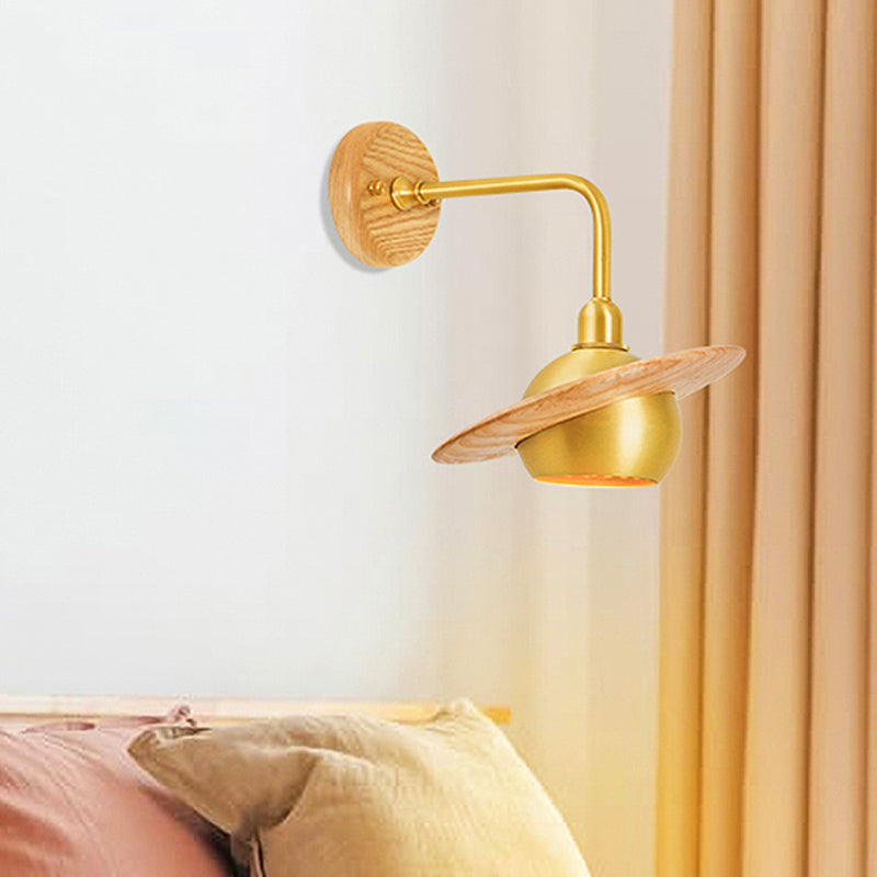 Skørter | Wooden Ball Wall Lighting Fixture Asian Single-Head Metal Wall Mount Light for Bedroom