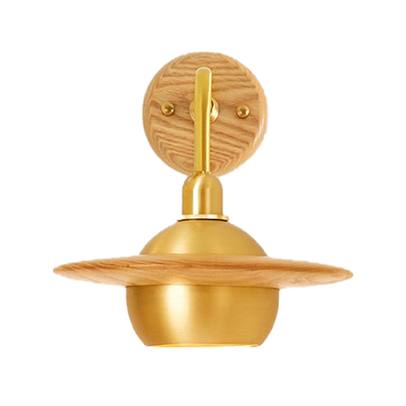 Skørter | Wooden Ball Wall Lighting Fixture Asian Single-Head Metal Wall Mount Light for Bedroom