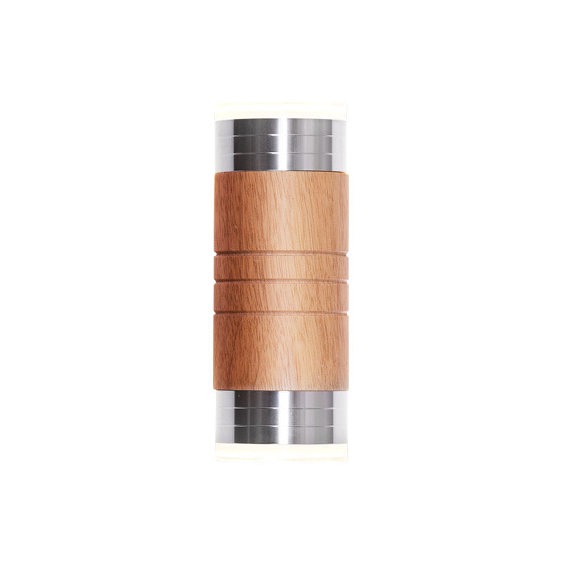 Skørter | Cylinder Wood Wall Sconce Light Asian 1 Lamp Chrome LED Wall Lighting for Living Room