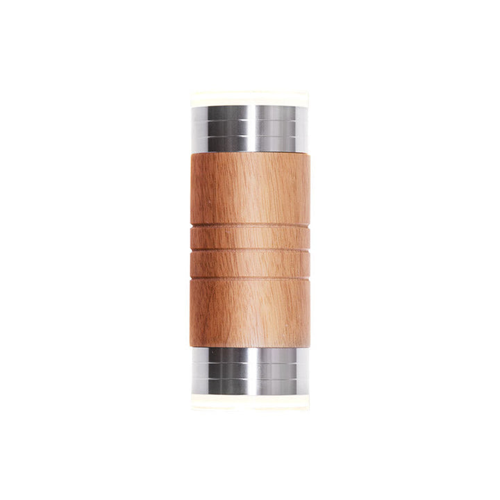 Skørter | Cylinder Wood Wall Sconce Light Asian 1 Lamp Chrome LED Wall Lighting for Living Room